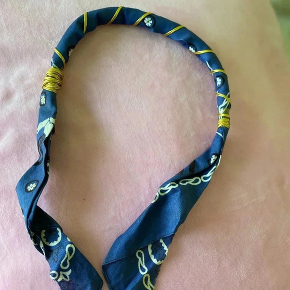 SunHat accessory Blue Cotton HatBand with Golden Glittery Lining 27" long - Picture 9 of 9